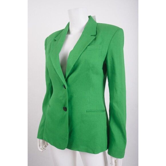 FRAME Womans Suit Jacket Blazer Size 2 Green Linen Blend The Femme Blazer NWT - Picture 4 of 6